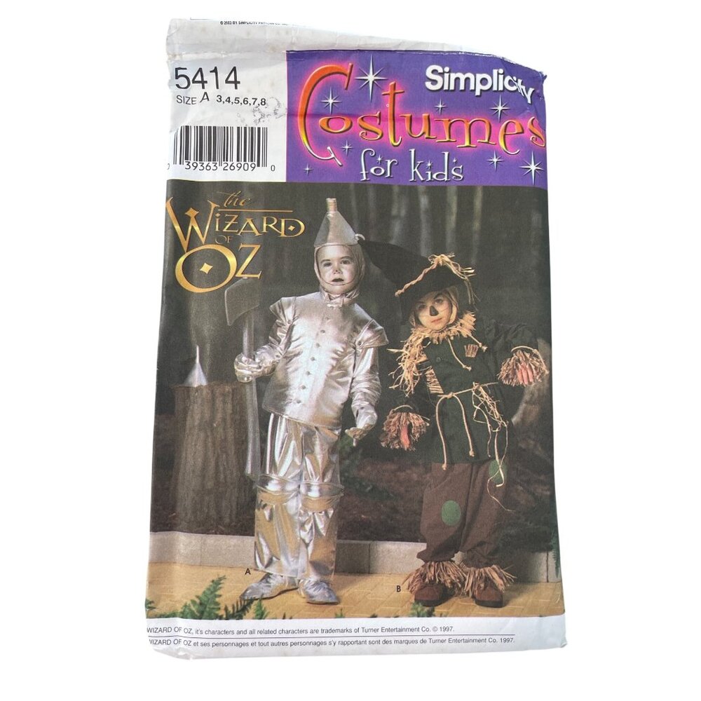 Simplicity 5414 Costume Pattern Sizes 3-8 Wizard Of Oz Tin Man & Scarecrow UNCUT